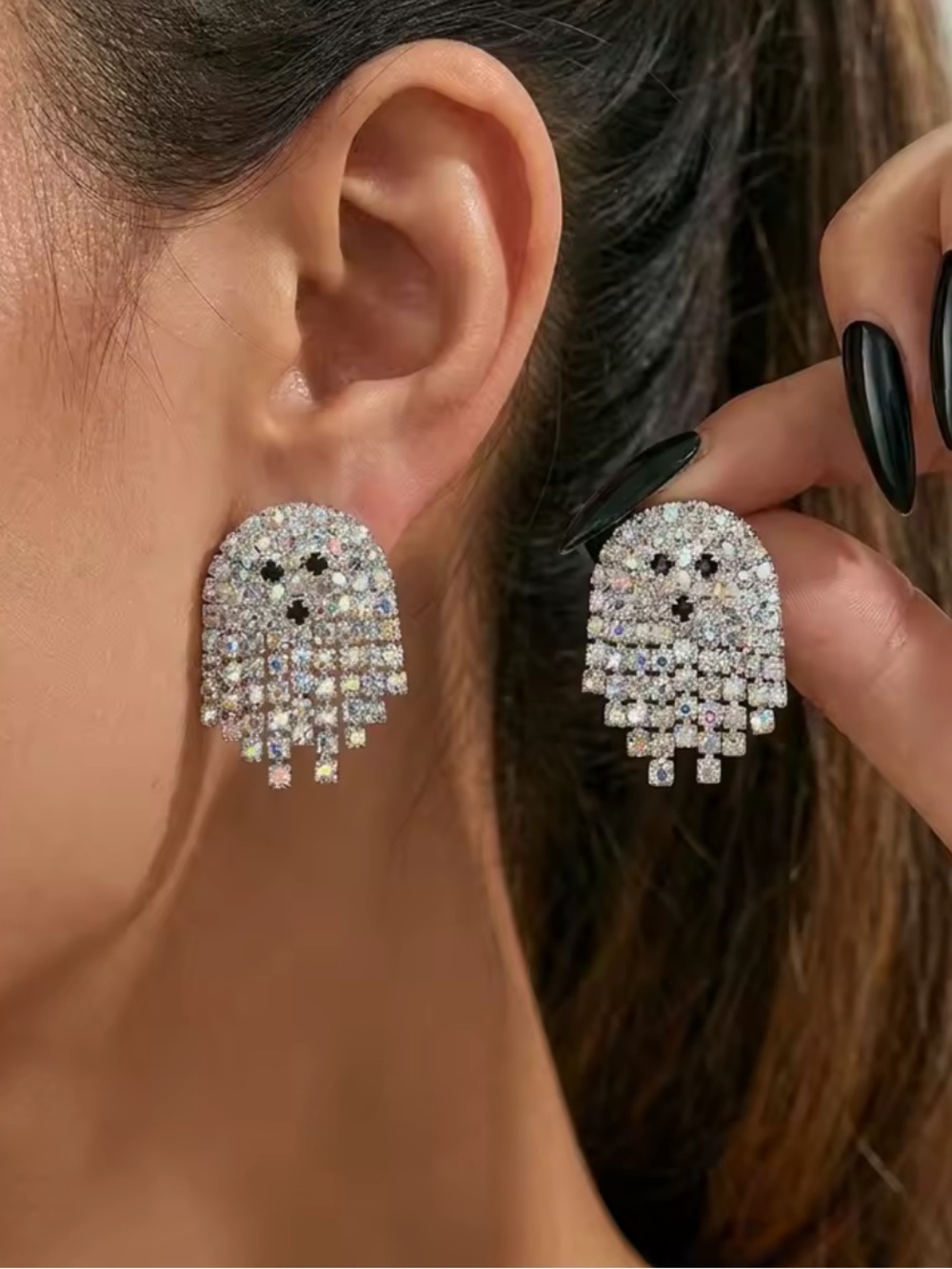 Silver Crystal Fringe Stud Earrings for Women